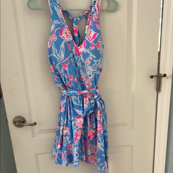 Lily Pulitzer size S. Floral/Ocean Blue and Pink Sleeveless Romper Dress - Picture 1 of 8